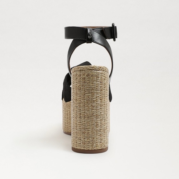 NWOB Sam Edelman Theresa Platform Block Heel Sandals in Black Linen size 9.5 - Picture 6 of 15